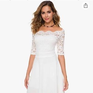 Women’s White Lace Floral Off Shoulder Dress - M